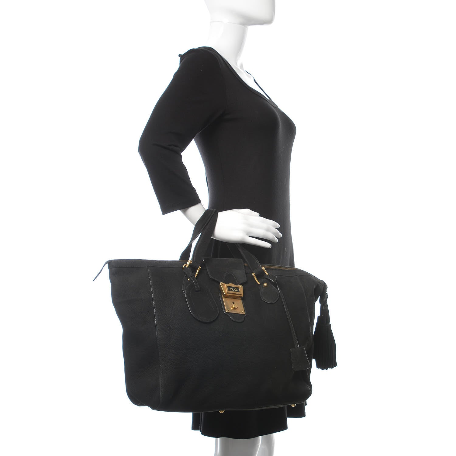 Gucci Nubuck Top Handle Satchel Black 2 of 9