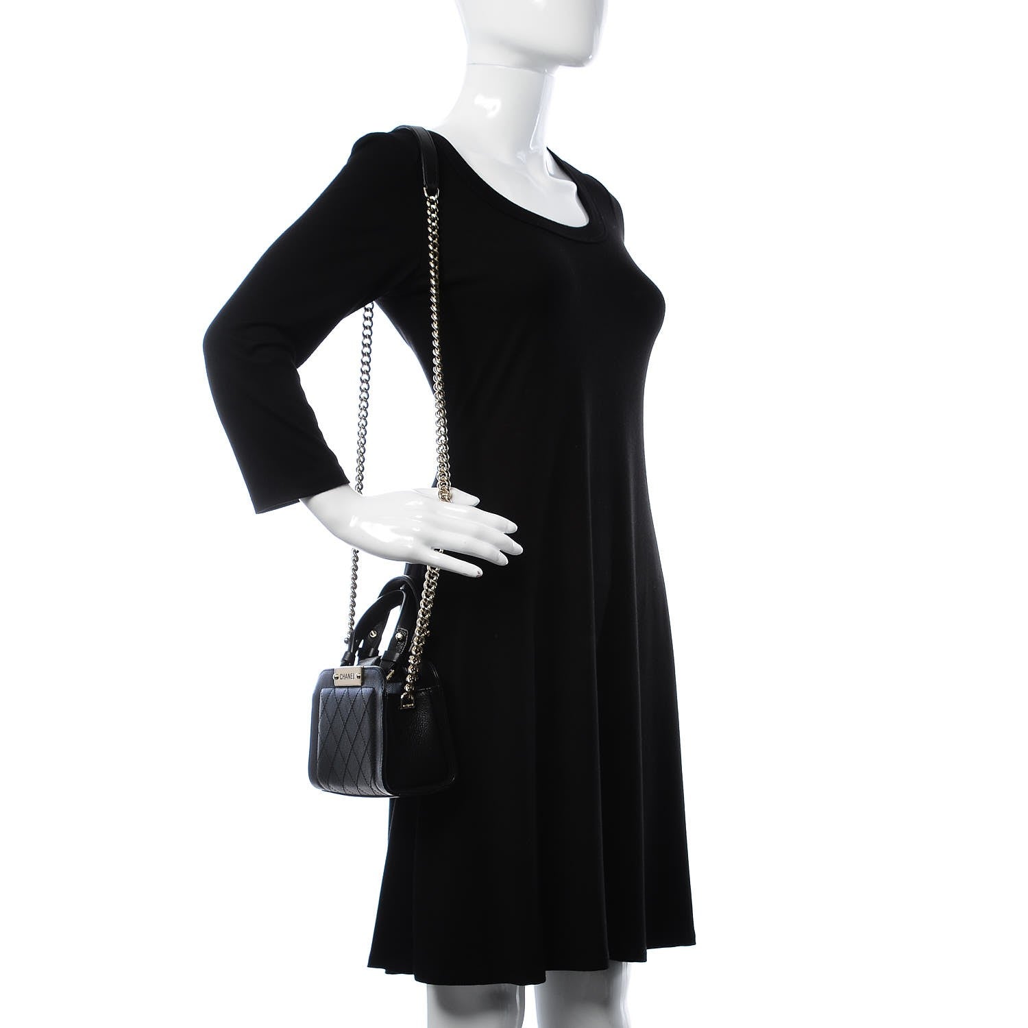 Chanel Grained Calfskin Stitched Mini Label Click Shopper Tote Black 2 of 8