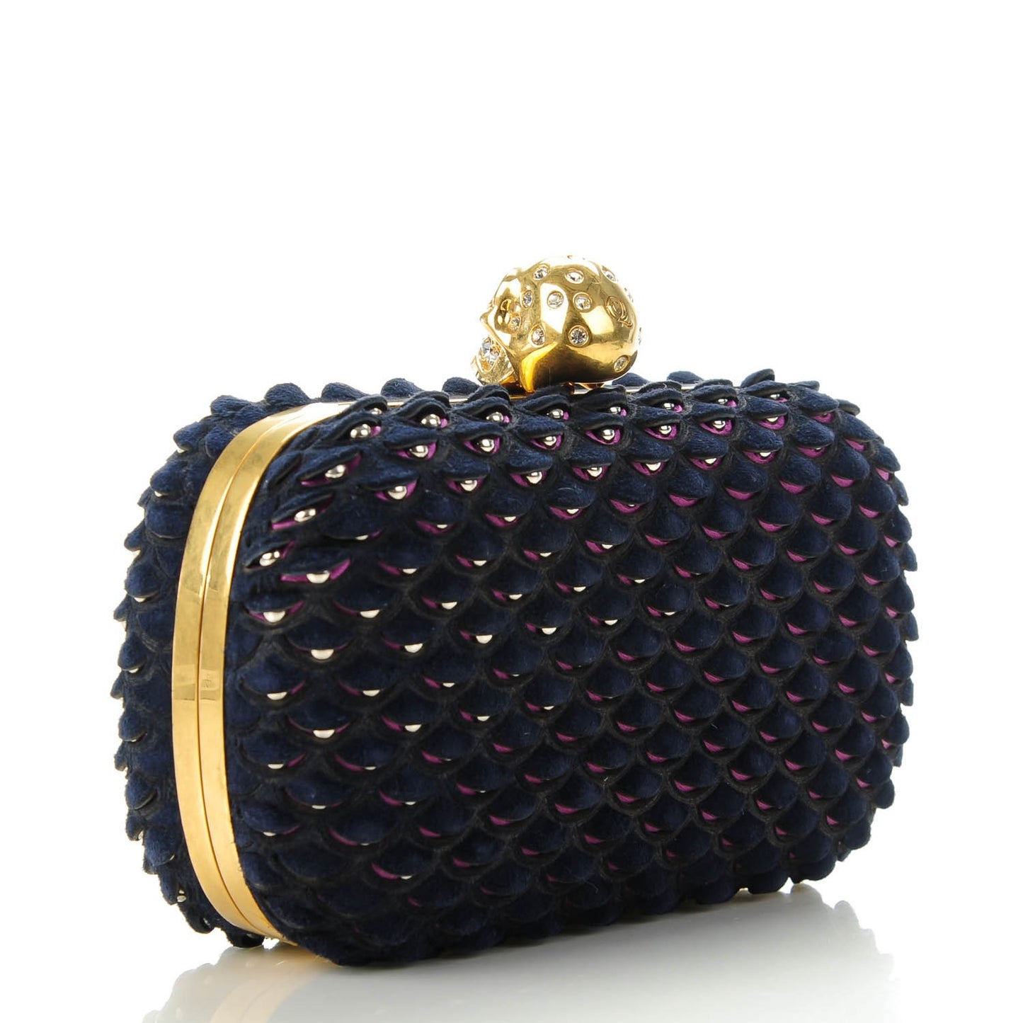 Suede Fish Scale Skull Box Clutch