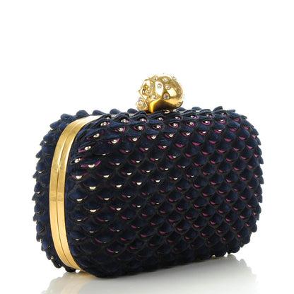 Alexander McQueen Suede Fish Scale Skull Box Clutch 3 of 9