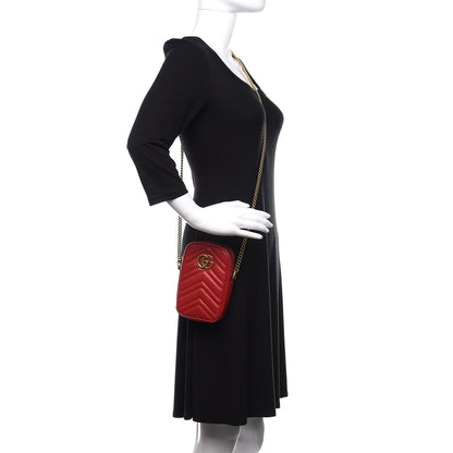 Gucci Calfskin Matelasse Mini GG Marmont Crossbody Bag Hibiscus Red 2 of 12