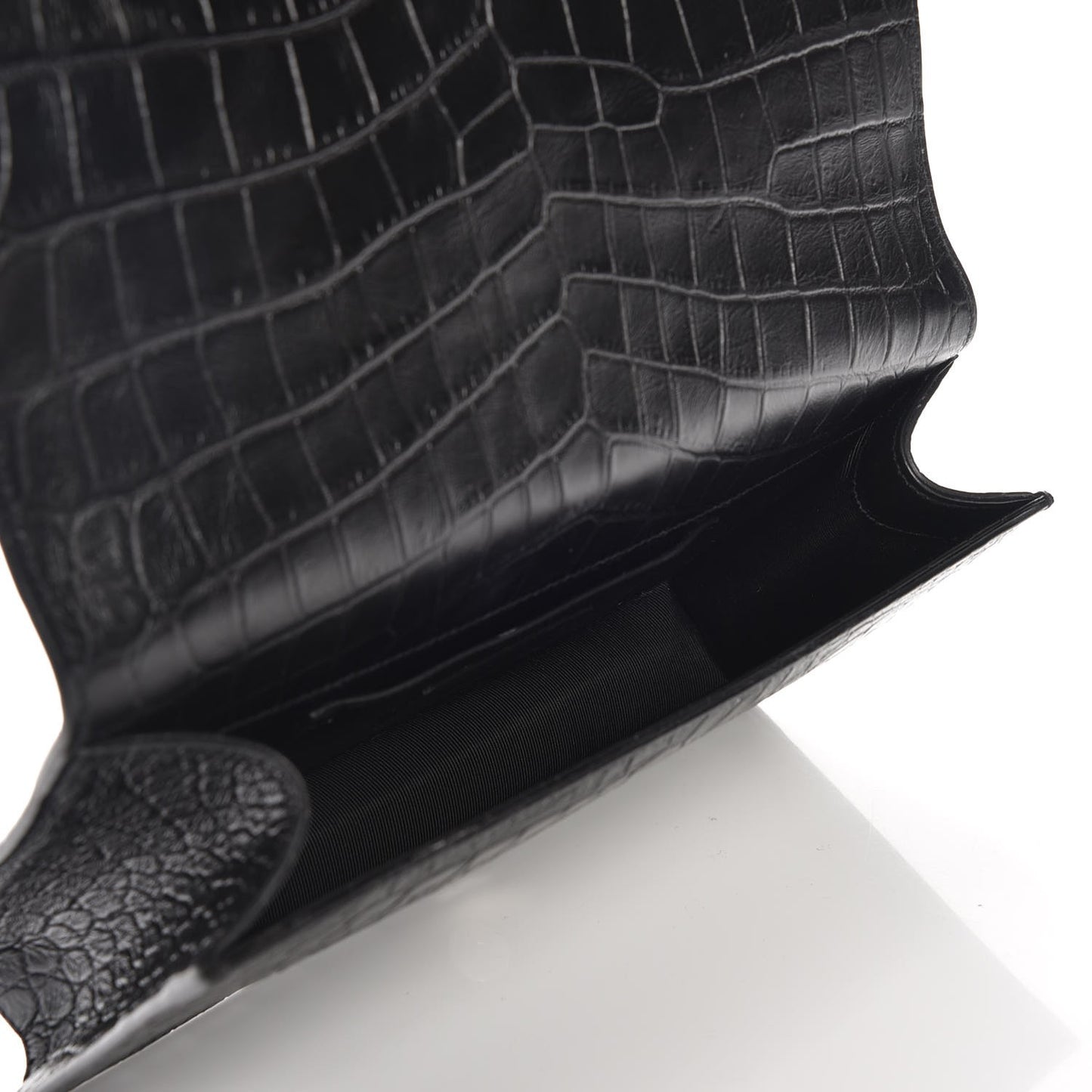 Calfskin Crocodile Embossed Classic Kate Monogram Clutch Black