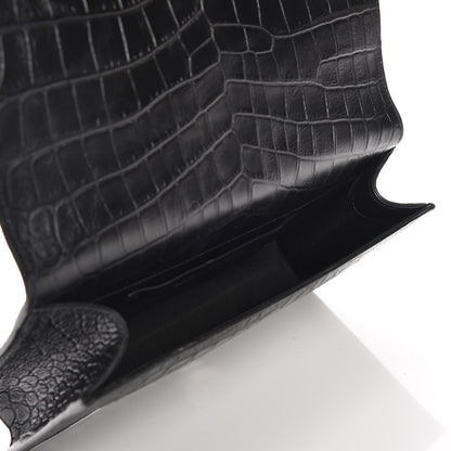 Saint Laurent Calfskin Crocodile Embossed Classic Kate Monogram Clutch Black 5 of 6