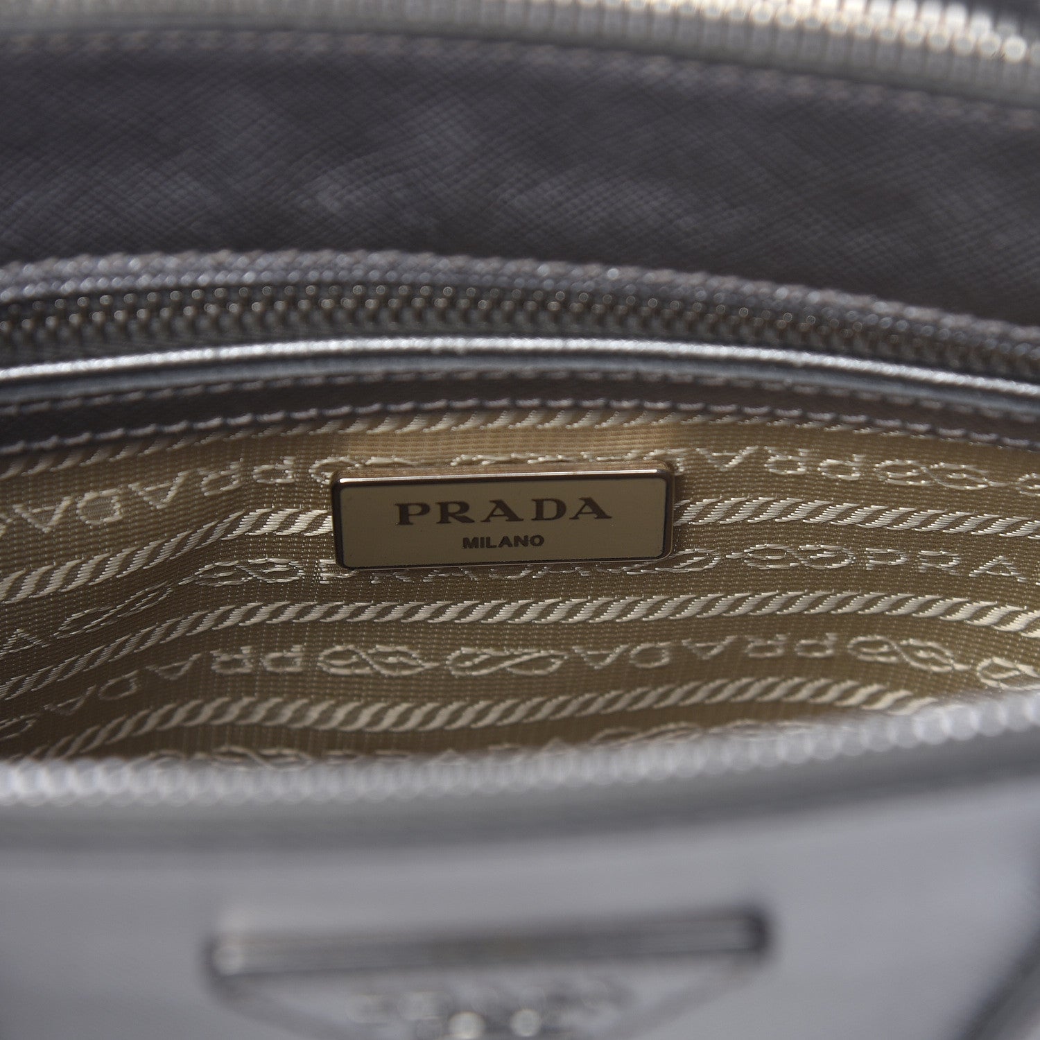 Prada Metallic Saffiano Small Galleria Double Zip Tote Cromo 6 of 13