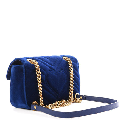 Gucci Velvet Matelasse Mini GG Marmont Shoulder Bag Cobalt Blue 2 of 9