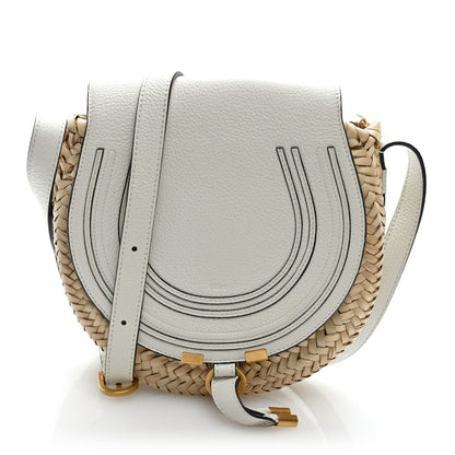 Chloe Raffia Calfskin Marcie Basket Small Marcie Round Crossbody Bag White 1 of 12