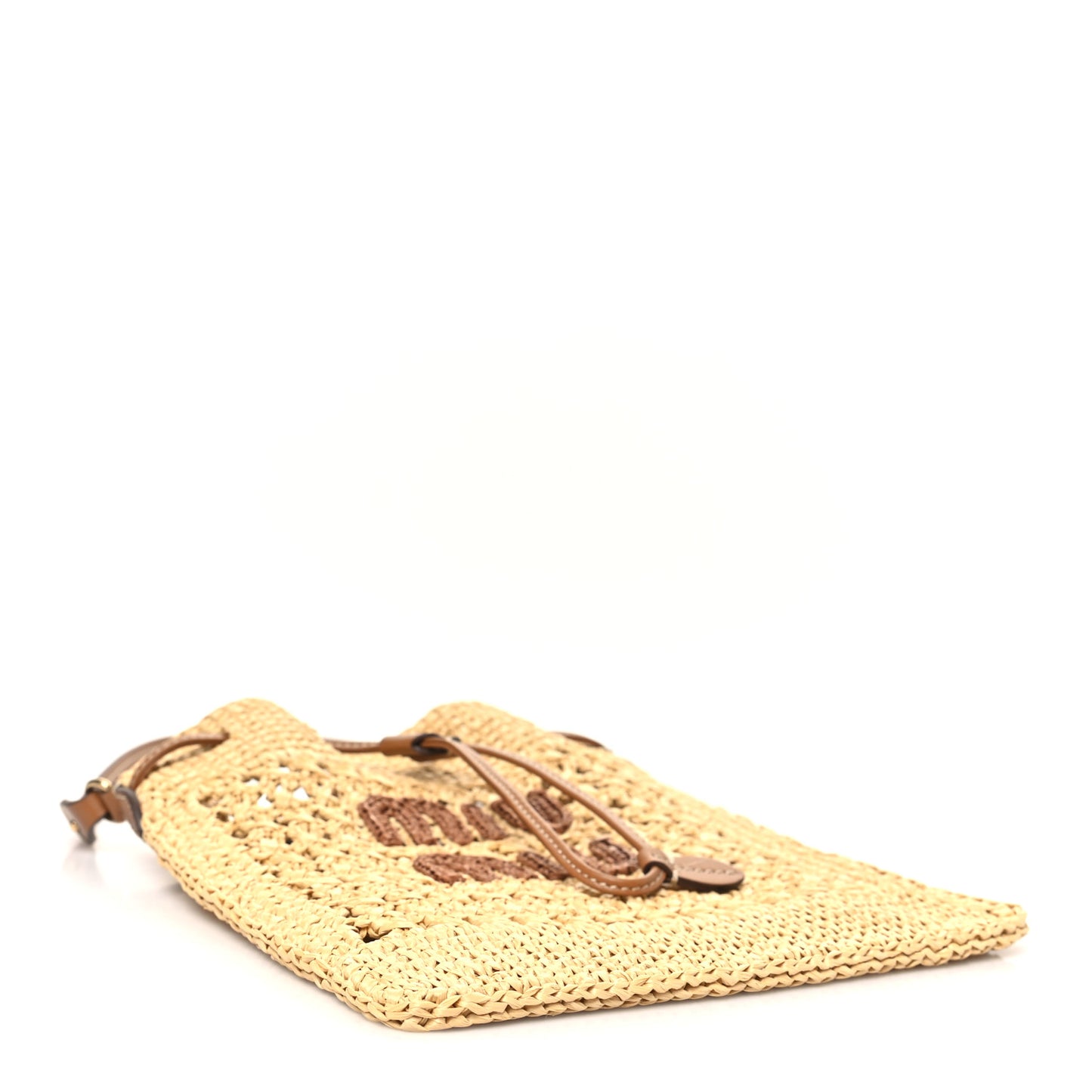 Raffia Crochet Drawstring Pouch Naturale Cognac