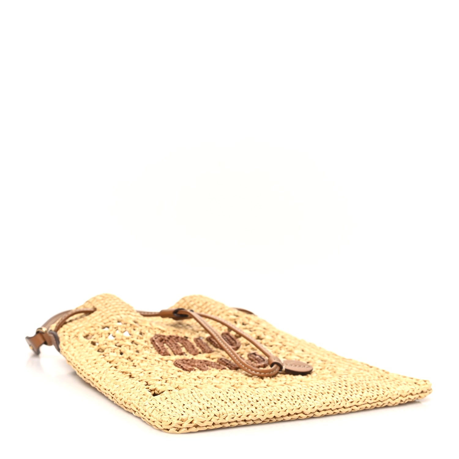 Miu Miu Raffia Crochet Drawstring Pouch Naturale Cognac 4 of 9