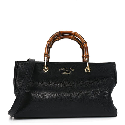 Gucci Pebbled Calfskin Medium Bamboo Shopper Tote Black 1 of 11