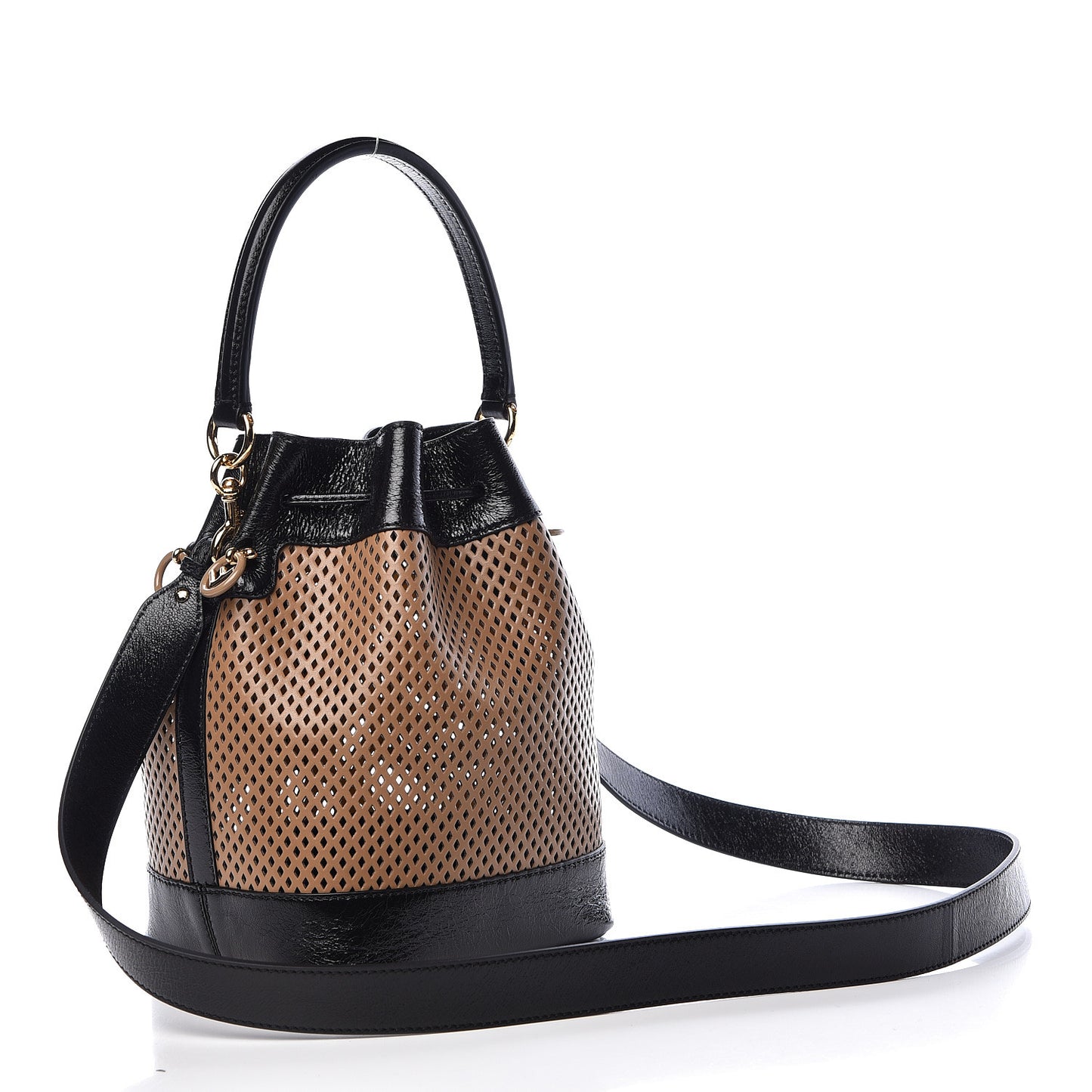 Vitello Liberty Glossy Lambskin F is Fendi Perforated Large Mon Tresor Bucket Bag Sand Mimosa Black
