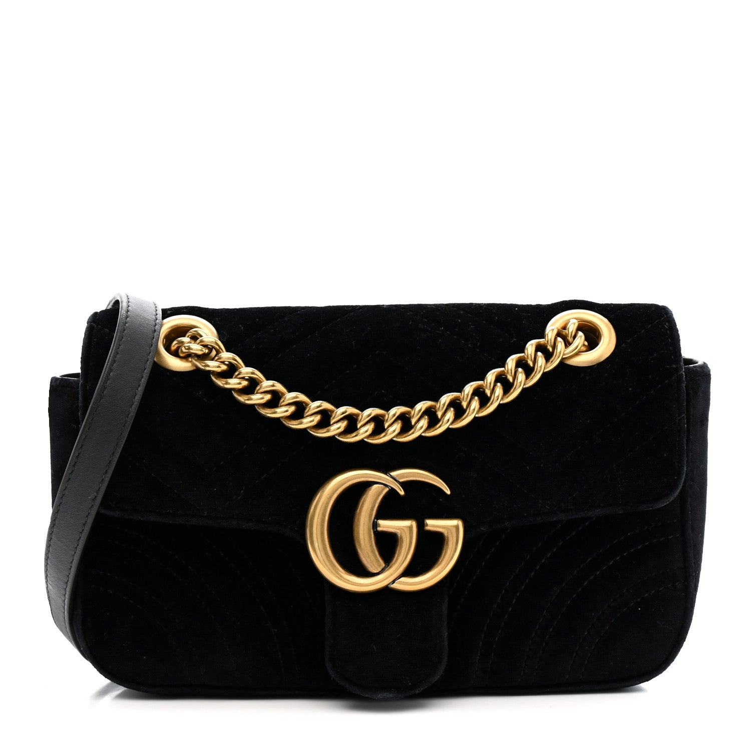 Gucci Velvet Matelasse Mini GG Marmont Shoulder Bag Black 1 of 16