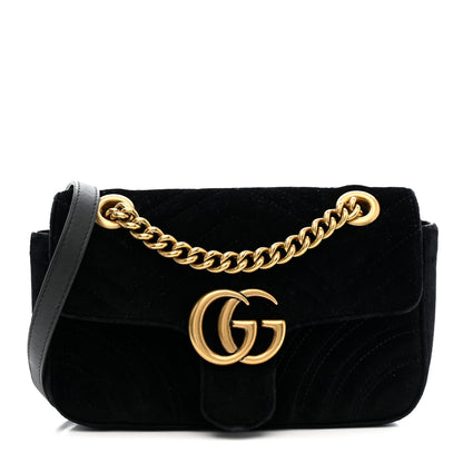 Gucci Velvet Matelasse Mini GG Marmont Shoulder Bag Black 1 of 16