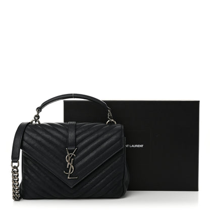Saint Laurent Sheepskin Matelasse Chevron Monogram Medium College Bag Navy 12 of 12