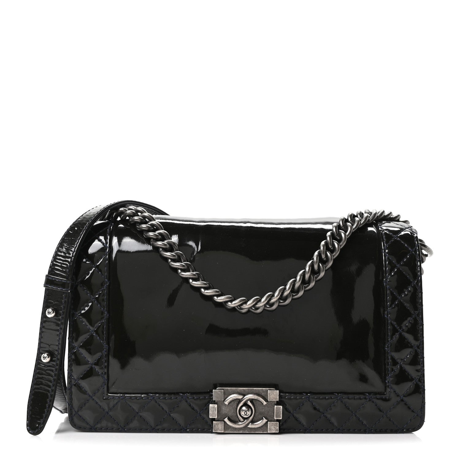 Chanel Patent New Medium Boy Reverso Flap Black 1 of 10