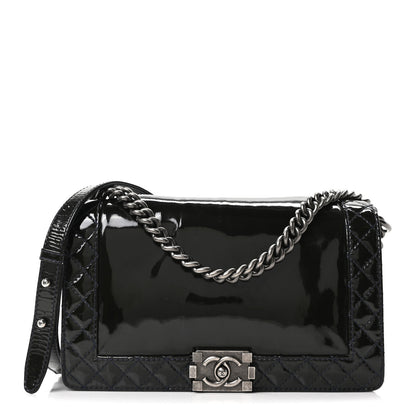 Chanel Patent New Medium Boy Reverso Flap Black 1 of 10
