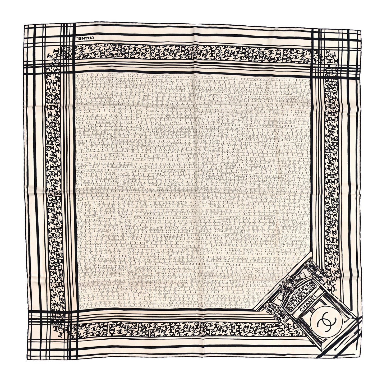 Silk Square Scarf White Black