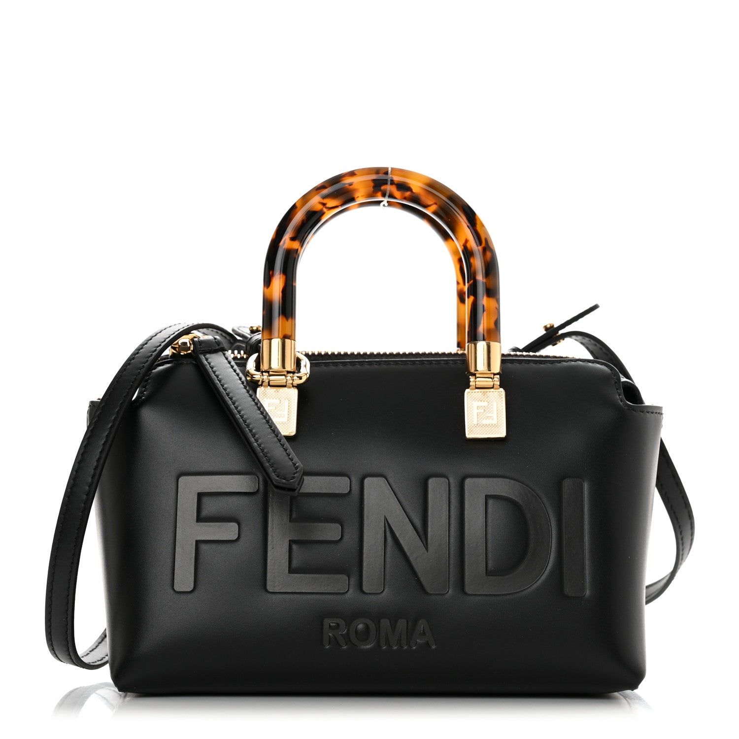 Fendi Vitello King Plexiglass Logo Embossed Mini By The Way Top Handle Boston Bag Black 1 of 10