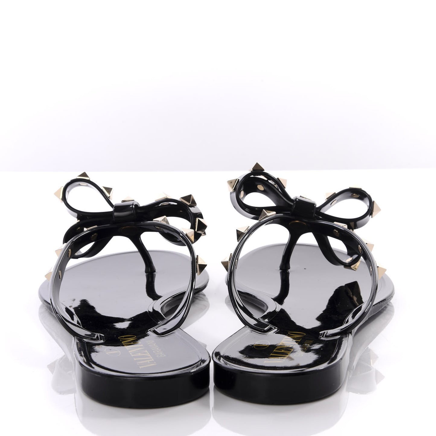 PVC Jelly Rockstud Bow Thong Sandals 39 Black