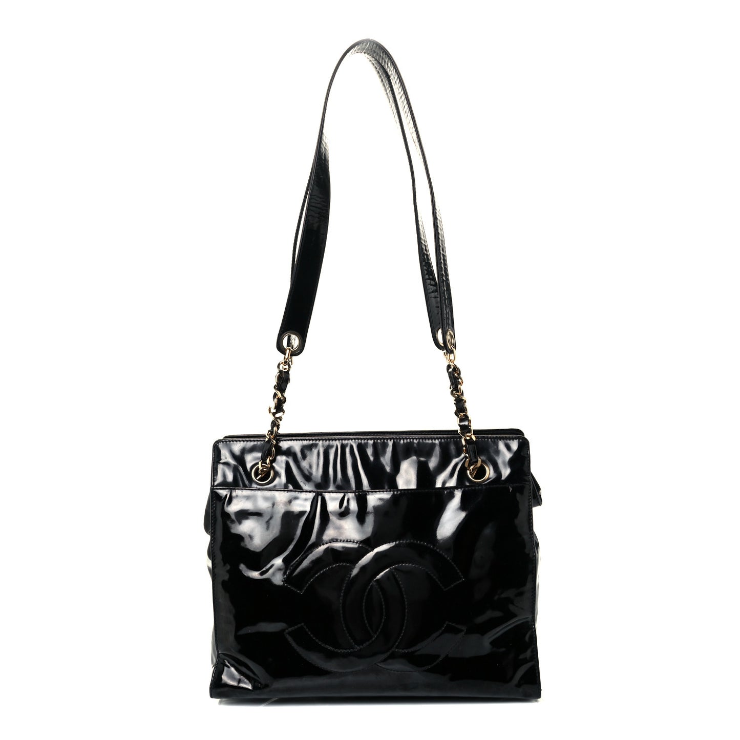 Patent CC Shoulder Bag Black