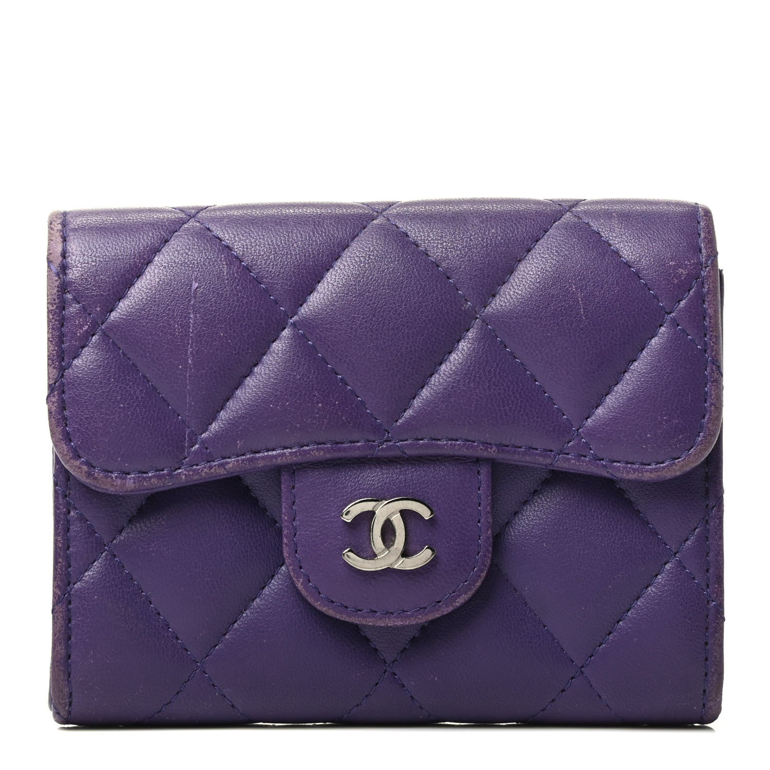 Chanel Lambskin Quilted Flap Card Holder Wallet Purple 1 of 4
