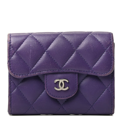 Chanel Lambskin Quilted Flap Card Holder Wallet Purple 1 of 4