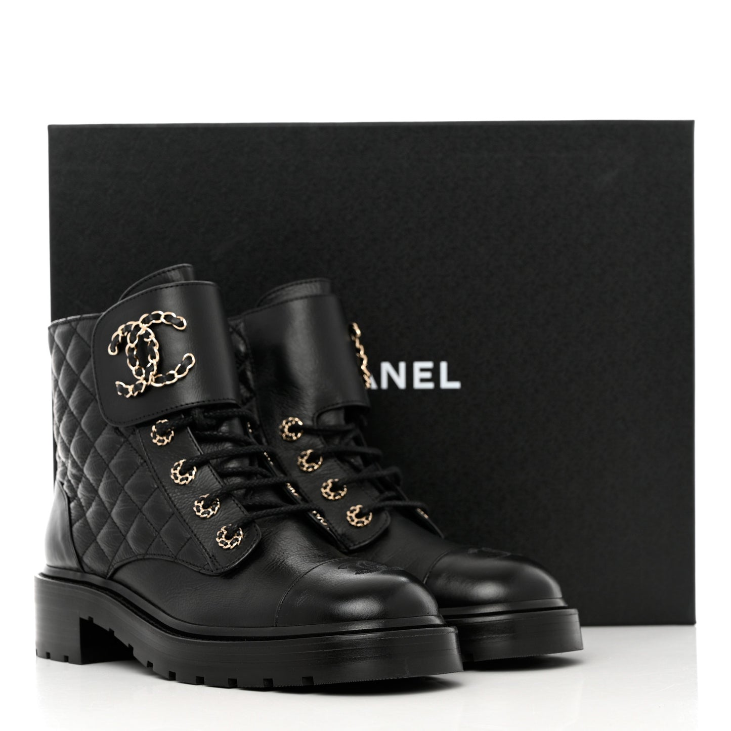 Shiny Goatskin Calfskin Quilted Lace Up Combat Boots 40 Black