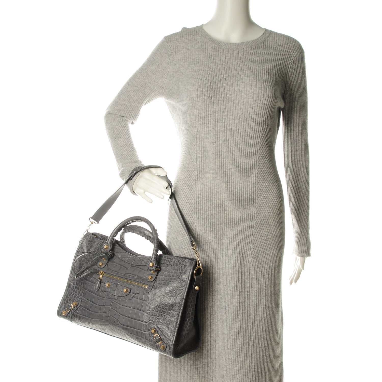 Balenciaga Calfskin Crocodile Embossed Giant 12 Gold Hardware City Gris Beton 2 of 7
