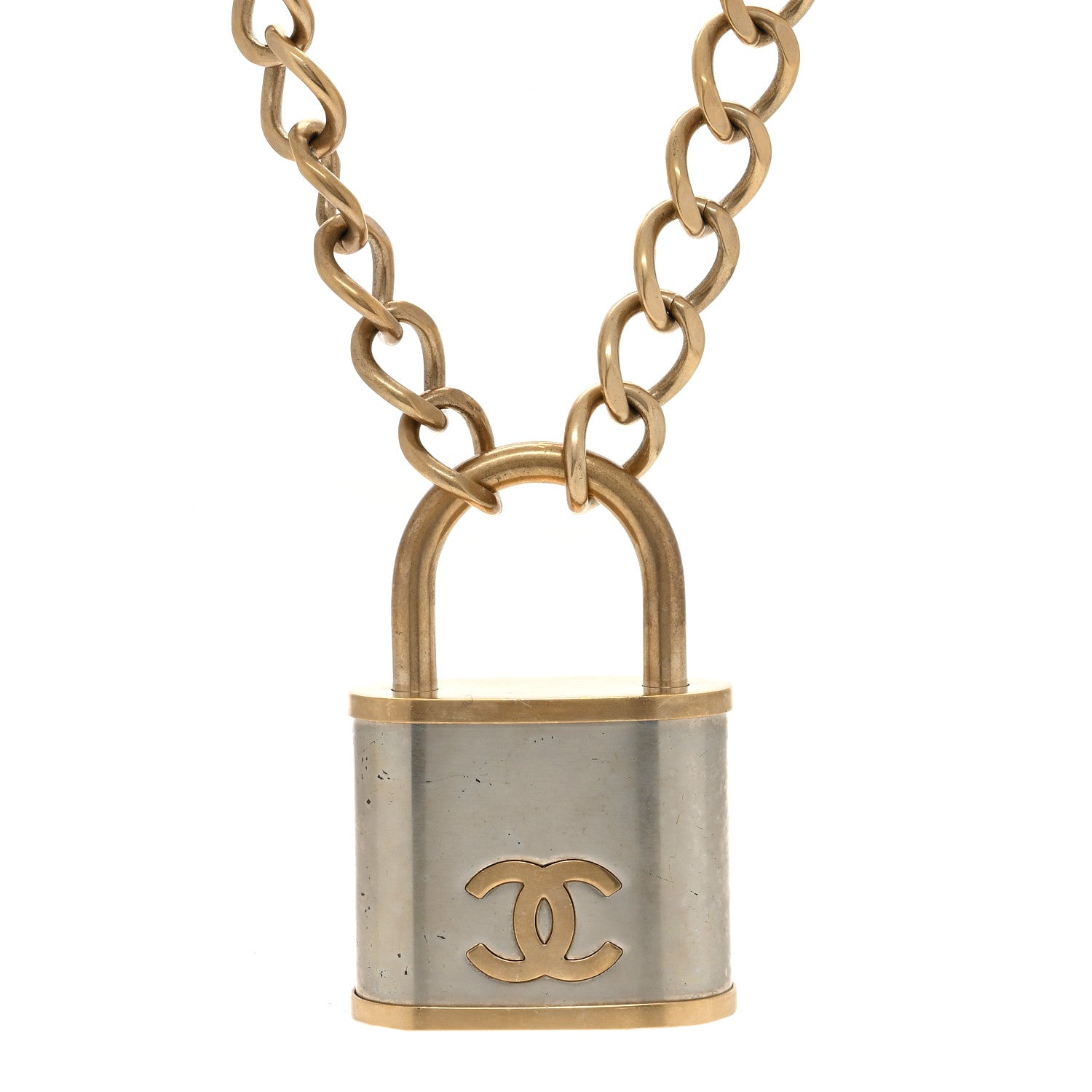 Chanel CC Oversized Padlock Necklace Gold Silver 1 of 4