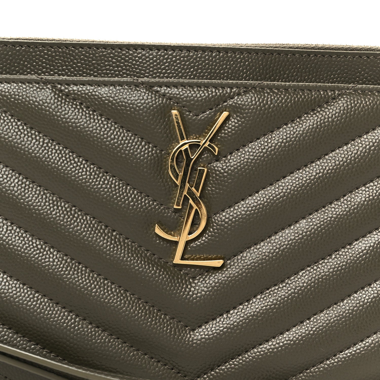 Saint Laurent Grain De Poudre Chevron Monogram Bill Pouch Vert Kaki 16 of 18