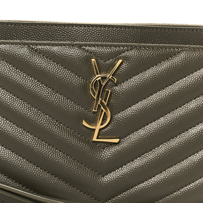 Saint Laurent Grain De Poudre Chevron Monogram Bill Pouch Vert Kaki 16 of 18