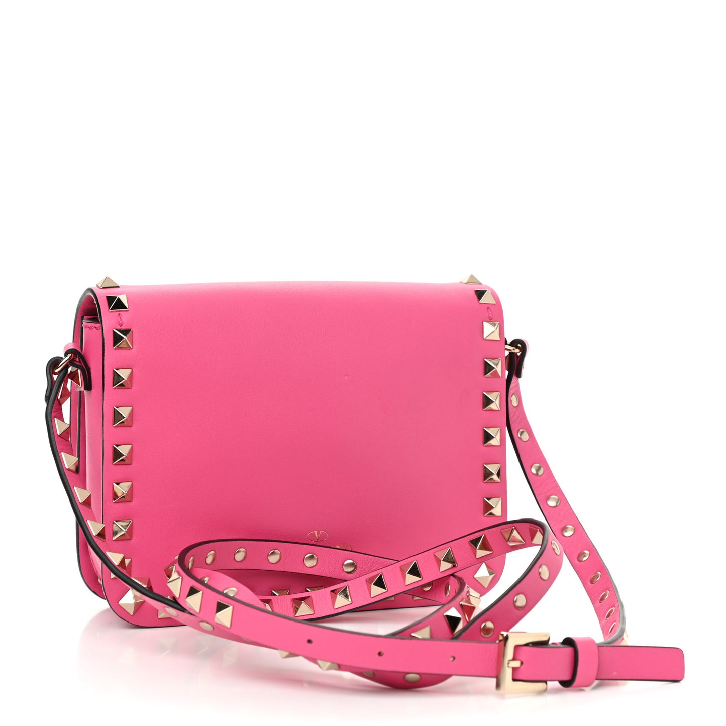 Vitello Rockstud Flap Crossbody Bag Peony