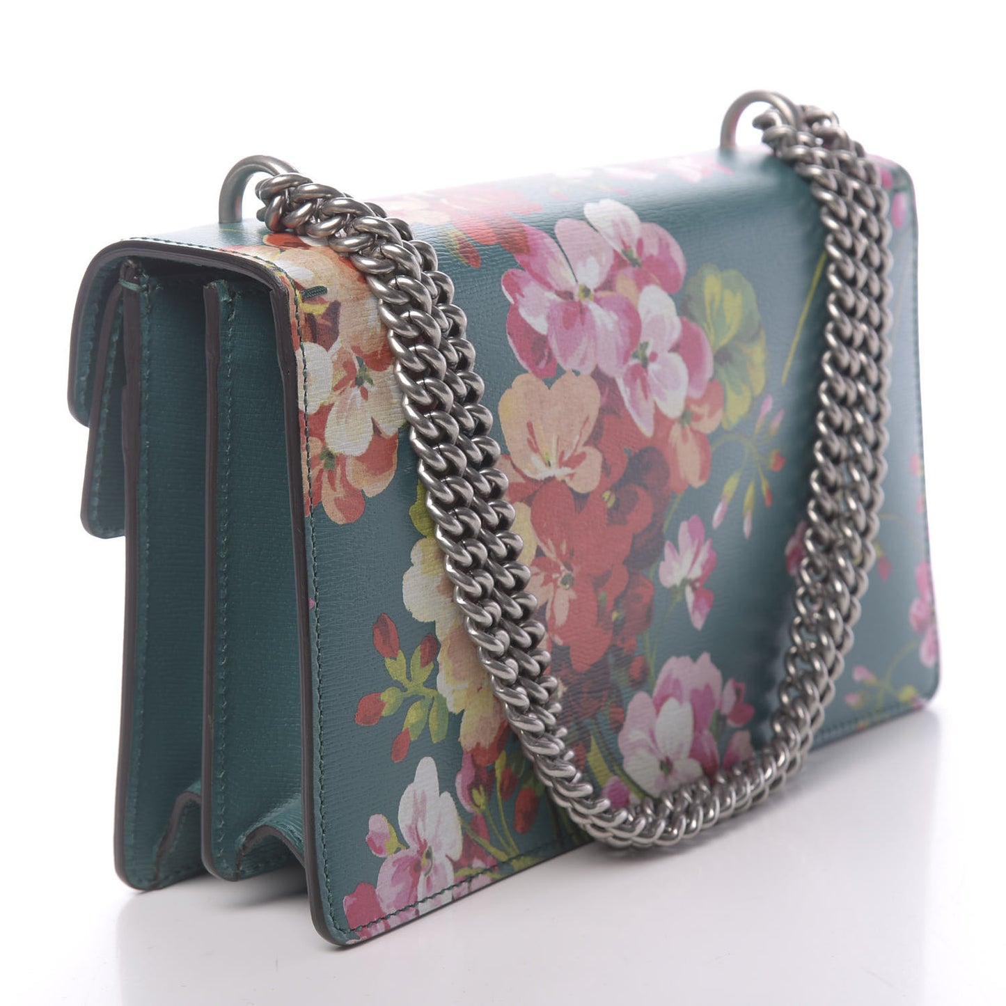 Calfskin Blooms Print Small Dionysus Shoulder Bag Bright Emerald Multicolor