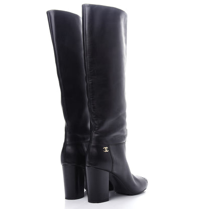 Chanel Calfskin CC Knee High Boots 37.5 Black 4 of 10