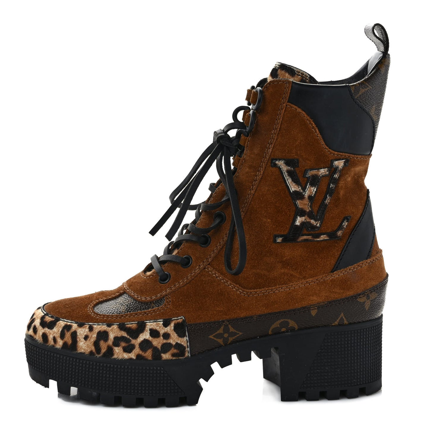 Suede Calfskin Monogram Laureate Platform Desert Boots 37.5 Cognac