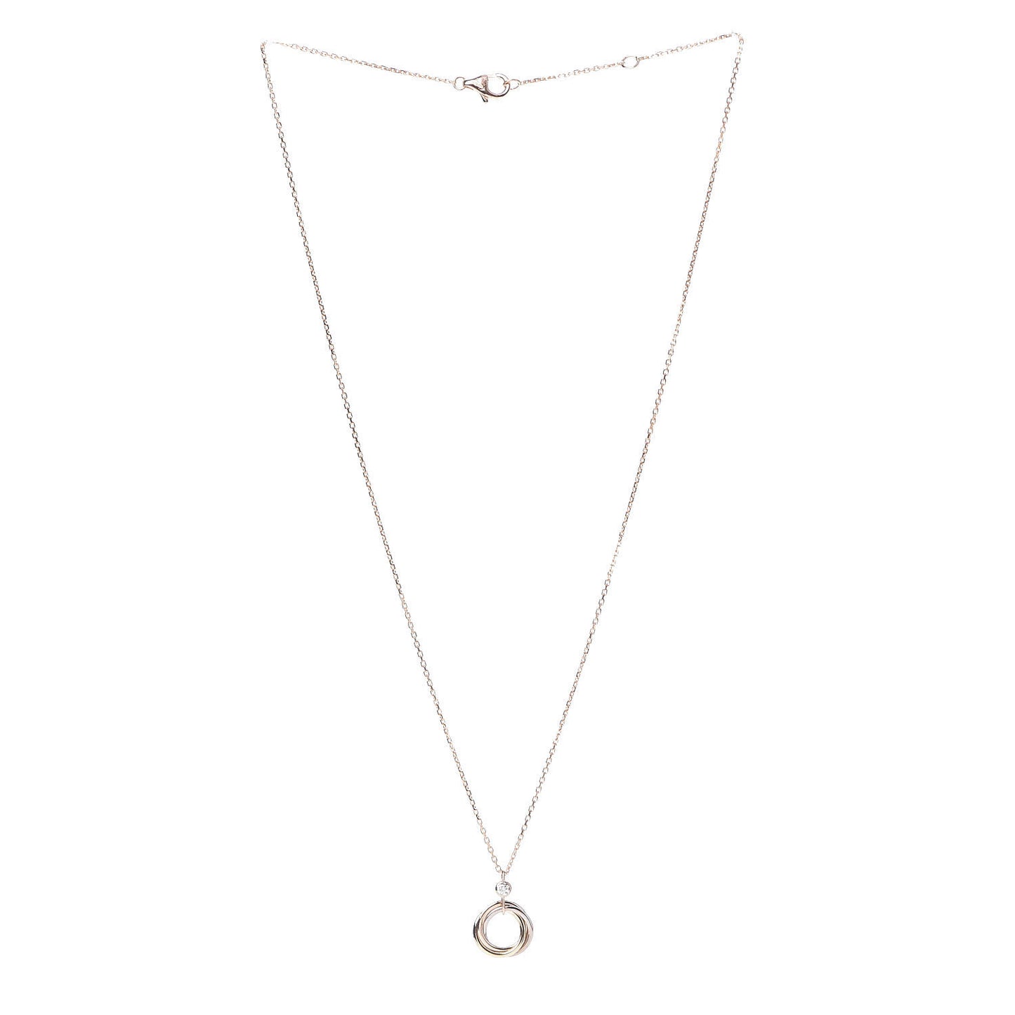 18K Pink Yellow White Gold Diamond Trinity Pendant Necklace