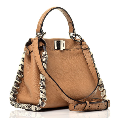 Fendi Cuoio Romano Selleria Elaphe Lace Up Mini Peekaboo Iconic Satchel Miele Scuro Natural 4 of 10