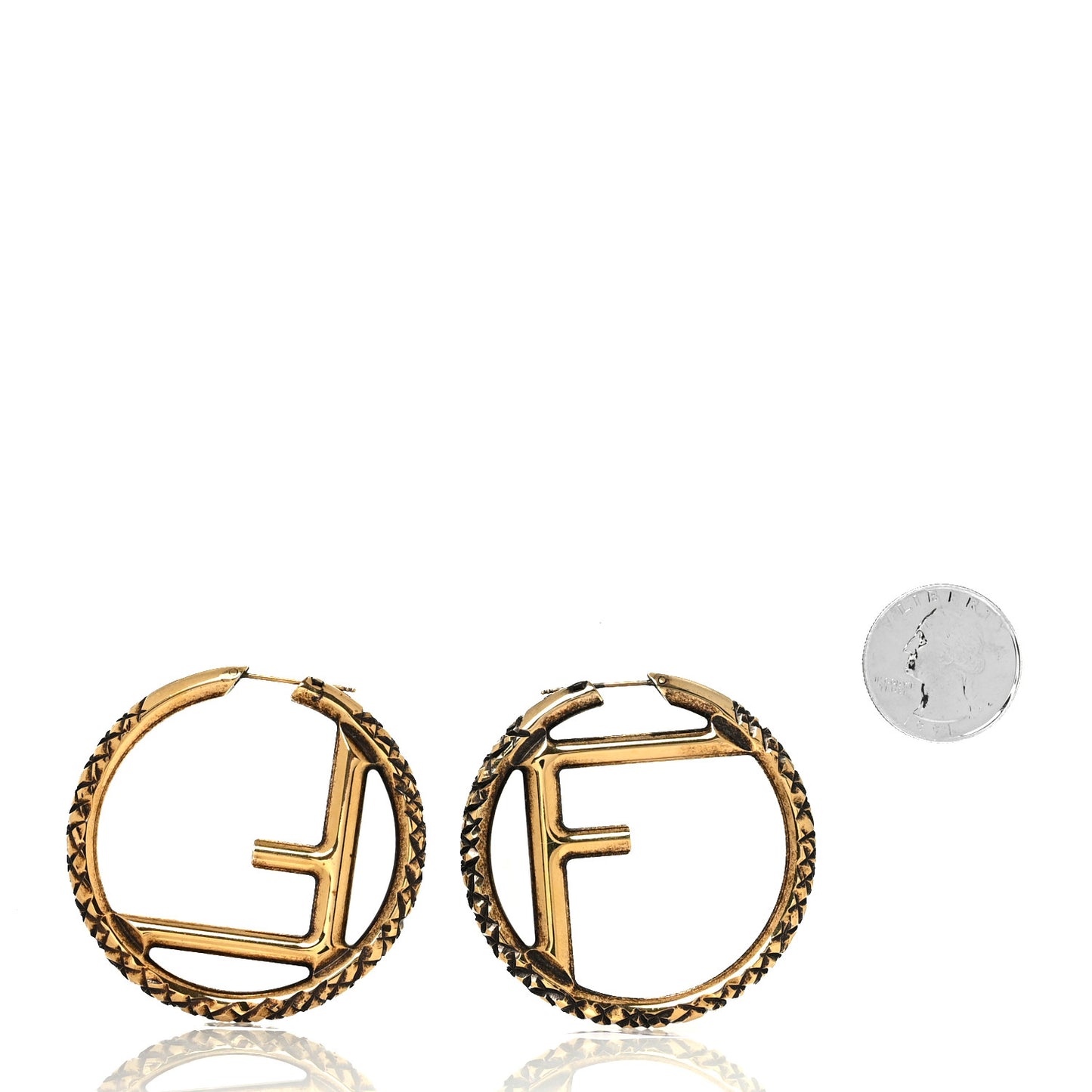 Metal FF Hoop Earrings Gold