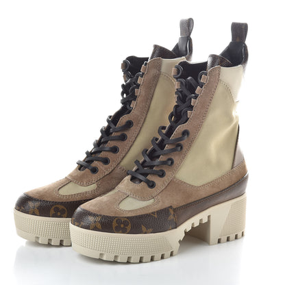 Louis Vuitton Suede Calfskin Monogram Laureate Platform Desert Boots 35 Beige 3 of 6