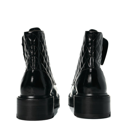 Chanel Shiny Calfskin Quilted Lace Up Combat Boots 39 Black 5 of 9