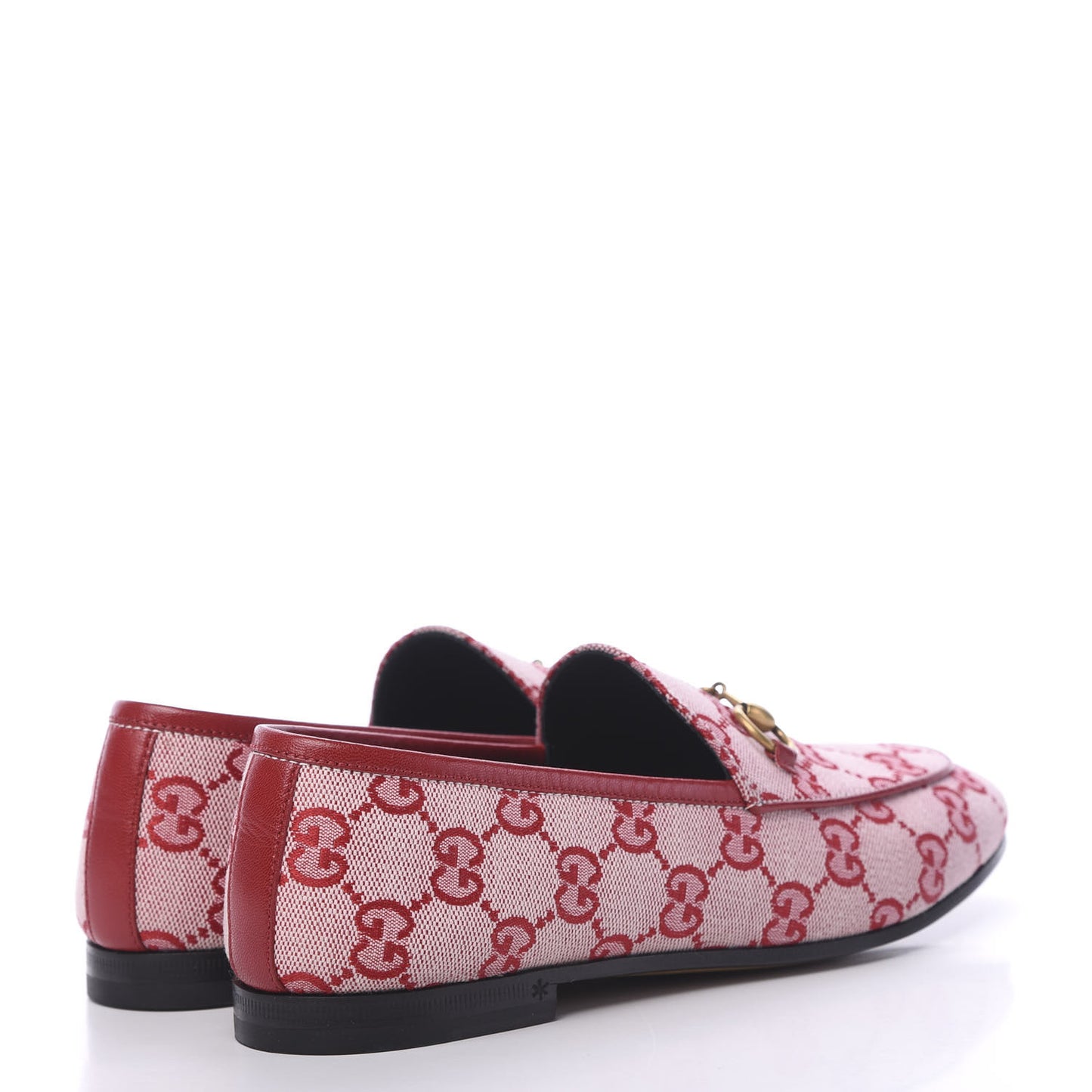 Canvas GG Monogram Horsebit Womens Jordaan Loafers 36.5 Gardenia Hibiscus Red