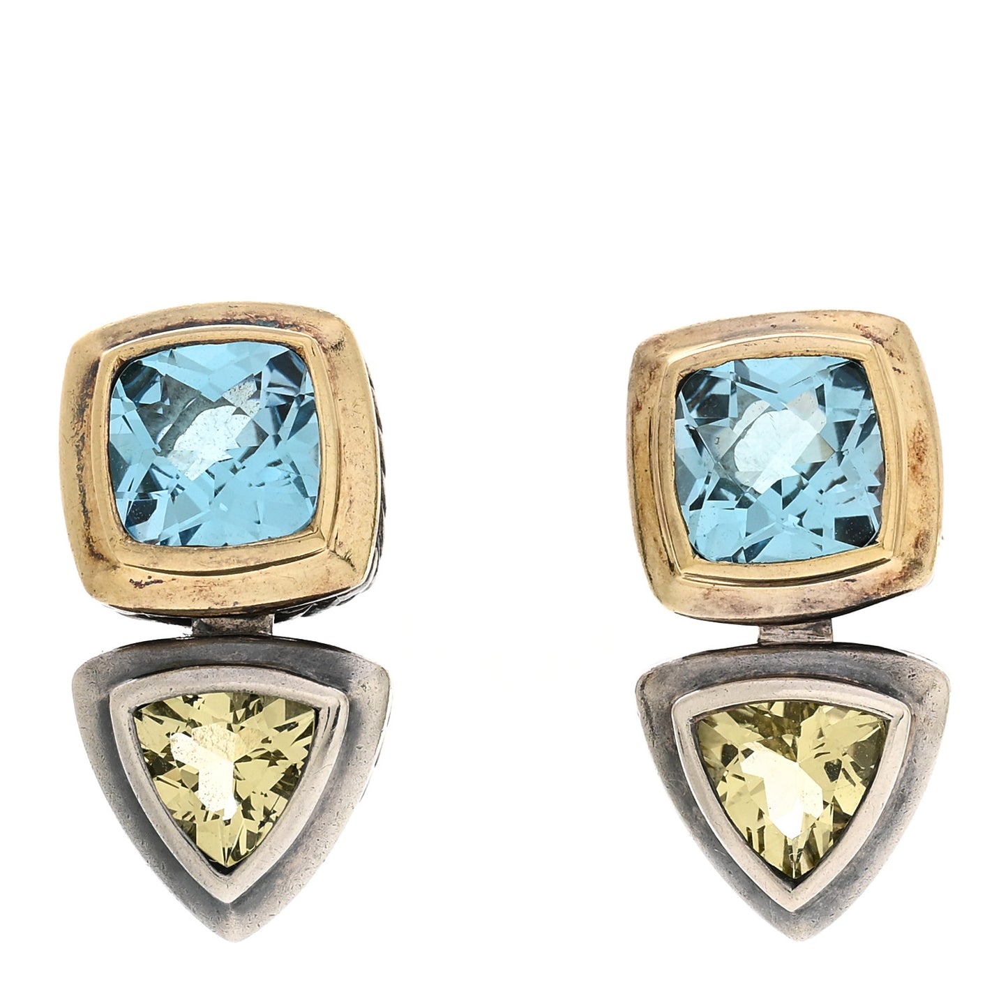 Sterling Silver 18K Yellow Gold Blue Topaz Citrine Renaissance Drop Earrings