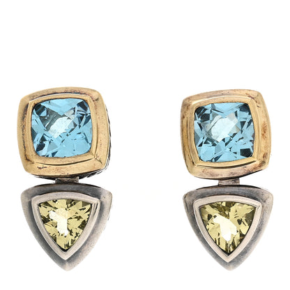 David Yurman Sterling Silver 18K Yellow Gold Blue Topaz Citrine Renaissance Drop Earrings 1 of 5