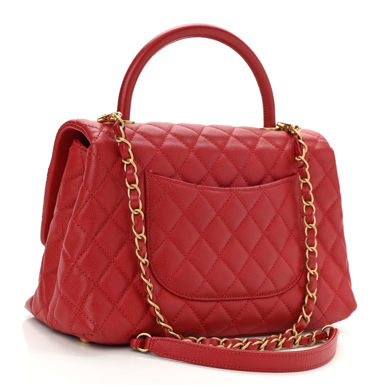 Chanel Caviar Quilted Small Coco Handle Flap Red 3 of 12