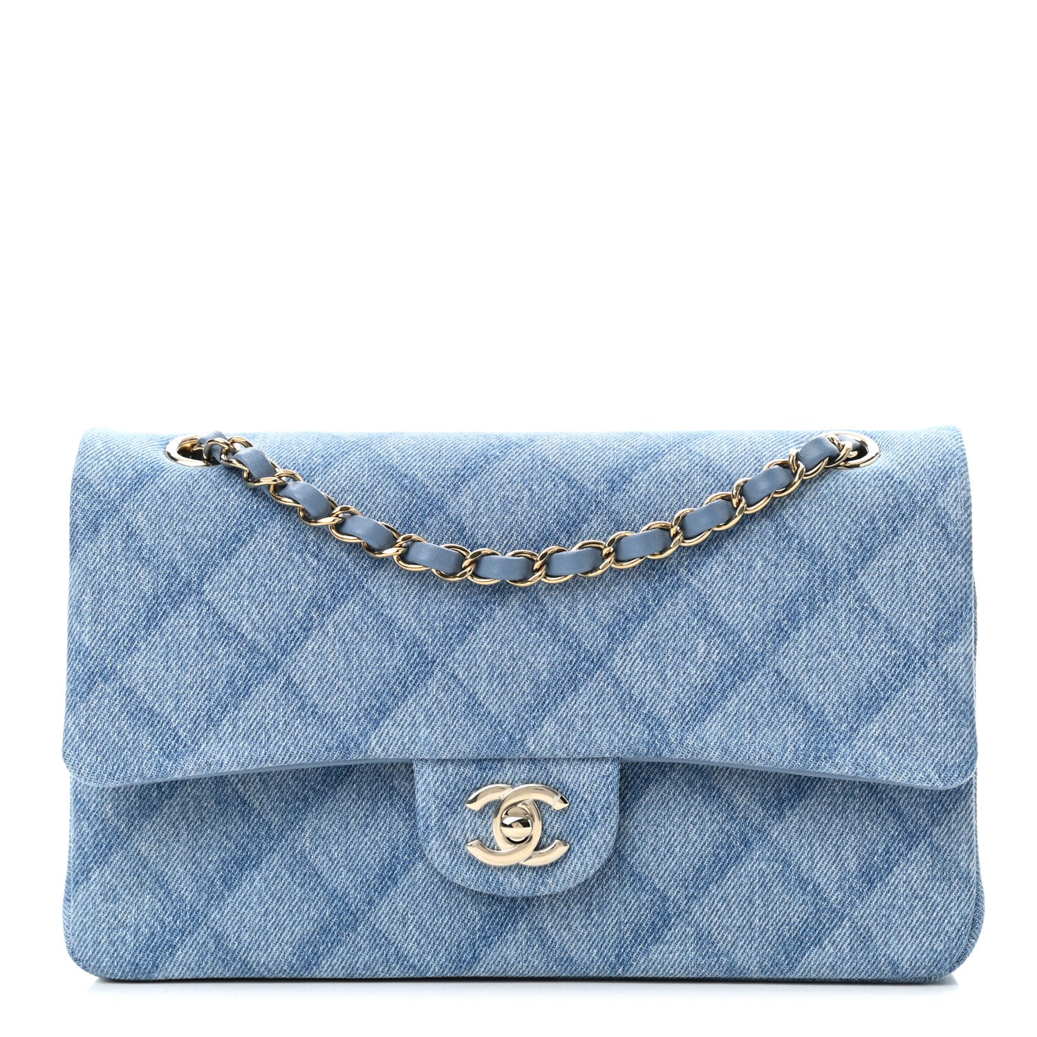 Chanel Printed Denim Quilted Medium Double Flap Light Blue 1 of 11