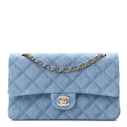 Chanel Printed Denim Quilted Medium Double Flap Light Blue 1 of 11