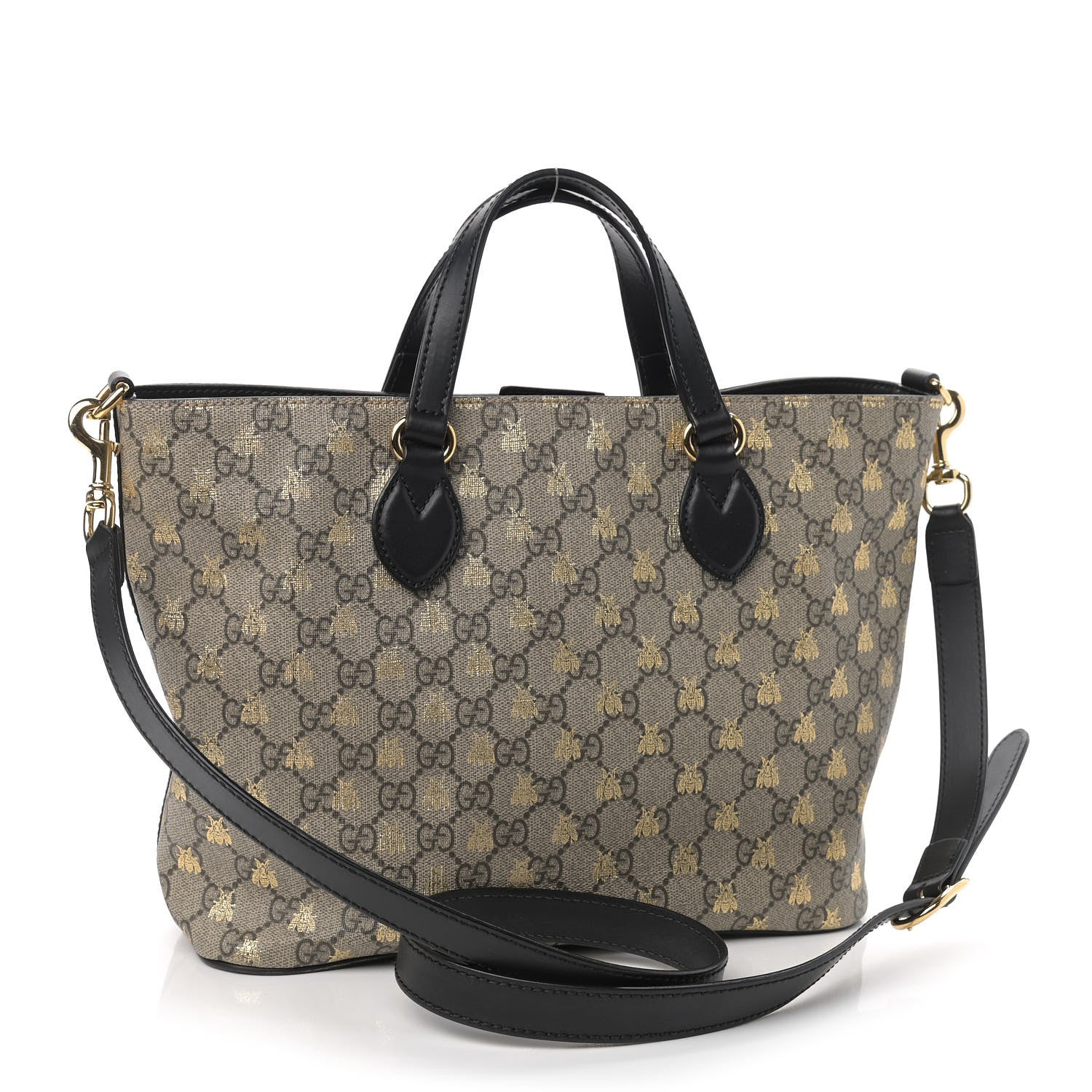 Gucci Soft GG Supreme Monogram Bees Small Crossbody Tote Beige Oro Black 3 of 9