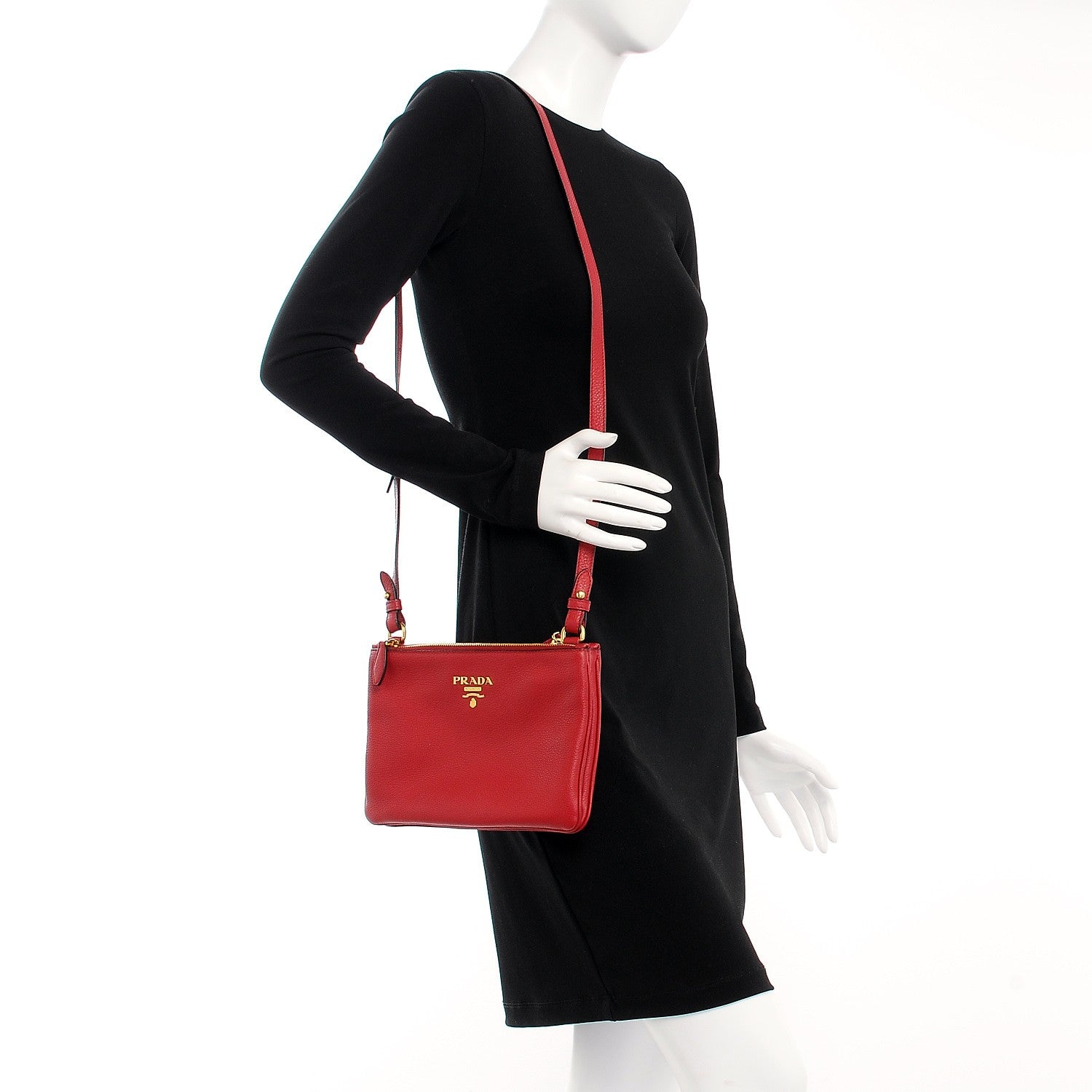 Prada Vitello Phenix Double Zip Crossbody Bag Scarlatto 6 of 10