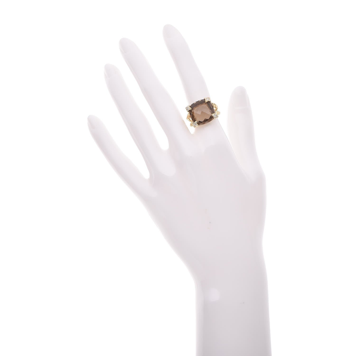 David Yurman 18K Yellow Gold Diamond Smokey Topaz 15mm Chatelaine Ring 50 5.5 2 of 5