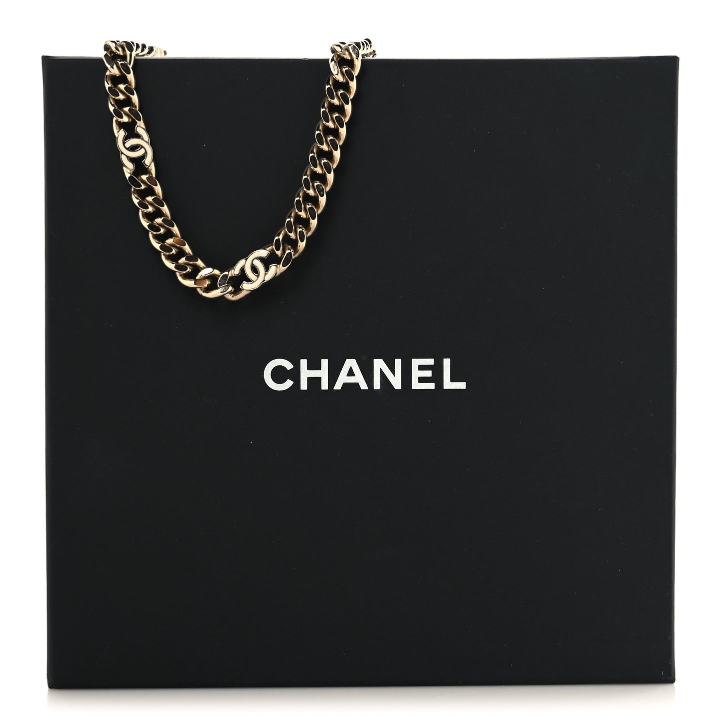 Metal Enamel Chain CC Choker Gold White