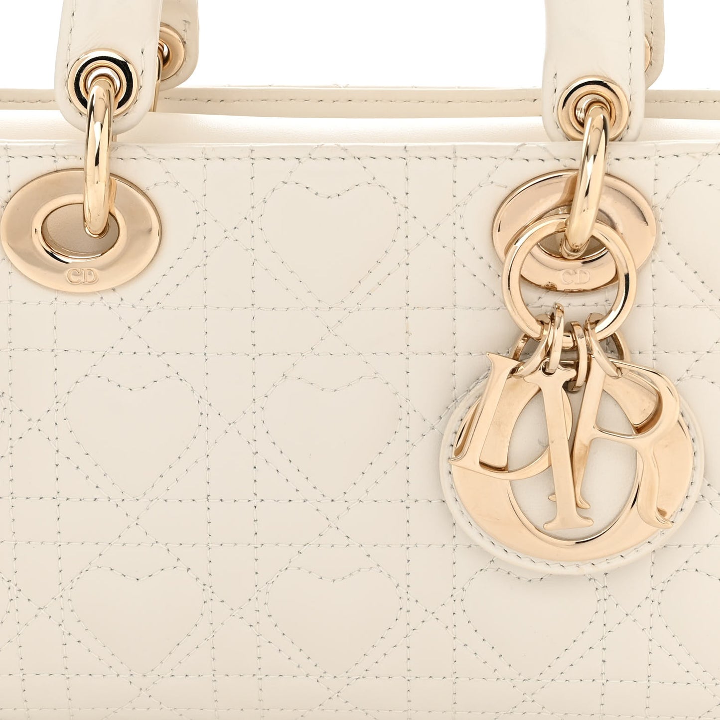 Lambskin Cannage Heart Medium Lady D-Joy White